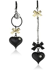 Betsey Johnson Mismatch Black Bubble Heart and Gold Bow Drop Earrings