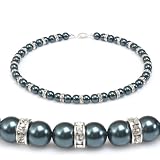 Genuine Swarovski Crystal Pearl Royal Necklace/Earring Set with All Around Rondelles- Tahitian - 8mm