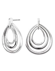 925 Sterling Silver Satin and High-Polish Finish Triple Teardrop Earrings