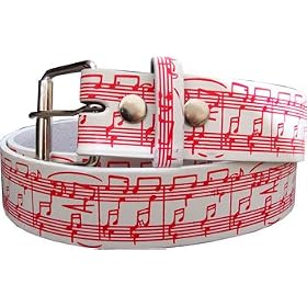 White with Red Sheet Music Printed Imitation Leather Belt