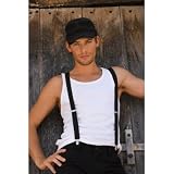 BLACK STRETCH SUSPENDERS WITH FAUX LEATHER TRIM