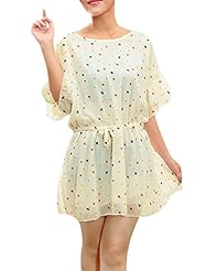 Dolman Elbow Length Sleeves Sheer Chiffon/Cotton/Polyester Floral Print Scoop Neck Mini Dress 
