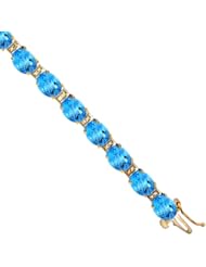 10K Yellow Gold Natural Swiss Blue Topaz Oval Tennis Bracelet 5x7 mm stones, 7 inches