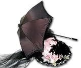 Black Victorian Parasol with Fringe Trim