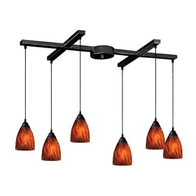 Classico - 6 Light Kitchen Island Pendant Track Lighting Fixture - Rust Bronze - Amber...