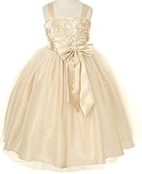 Girls   Lace-Up Tea Length Sleeveless Satin Flower-Girl Dress  With a Bow(s) and Rhinestones