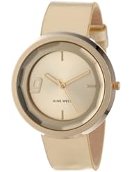 Nine West Womens NW/1356CHGD Round Gold-Tone Strap Faceted Crystal Watch