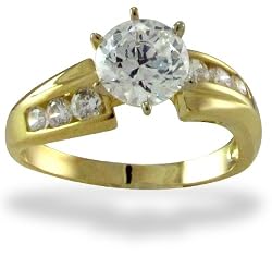 14KT Yellow Gold 1.16 CTW Round Center and Channel Set Sides CZ Ring
