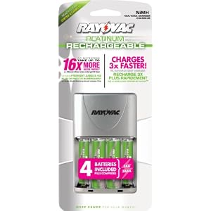 Rayovac Platinum LSD Charger with 2 AA and 2 AAA NiMH Trilingual