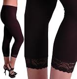 EyeCatchClothing - Crop Leg Pull on Womens Leggings with Lace Detail Black S/M