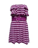 Ladies Purple White Striped Shingled Tube Dress with Belt