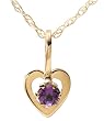 14k Yellow Gold and Amethyst Children's Heart Pendant, 15"