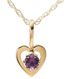 14k Yellow Gold and Amethyst Childrens Heart Pendant, 15"