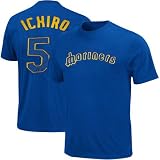MLB Seattle Mariners Ichiro Suzuki Team Issued Applique Name & Number Tee, Deep Royal,Small