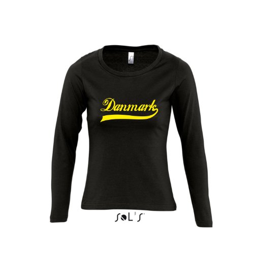 Dänemark Oldschool Danmark LÄNDERSHIRT EM / WM FAN Trikot – Damen Langarm Longsleeve T-Shirt S-XL , Deep black – gelb , S
