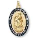 14K Gold Filled St Christopher Medal and Blue Inlay Border and 24-inch Chain