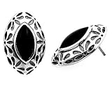 Sterling Silver Black Onyx Earrings - Size: 24mm