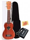 Kala KA-S Mahogany Soprano Ukulele Bundle with Hard Case, Tuner, and Polishing Cloth