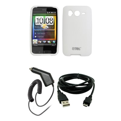 White Silicone Skin Cover Case Car Charger CLA USB Data Cable for HTC Desire HD White Silicone Skin Cover Case Car Charger CLA USB Data Cable for HTC Desire HD