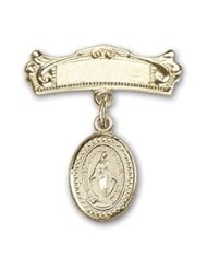 14K Gold Baby Badge with Miraculous Charm and Arched Polished Badge Pin