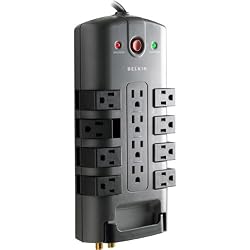 12-Outlet Pivot-Plug Surge Protector With Telephone And Coax Protection