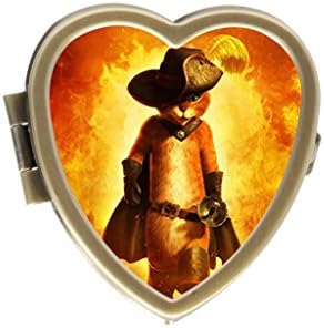 Custom Puss In Boots Particular Bronze Two Compartment Pocket/Purse/Travel Heart Shaped Pill Box Case From ShangRa
