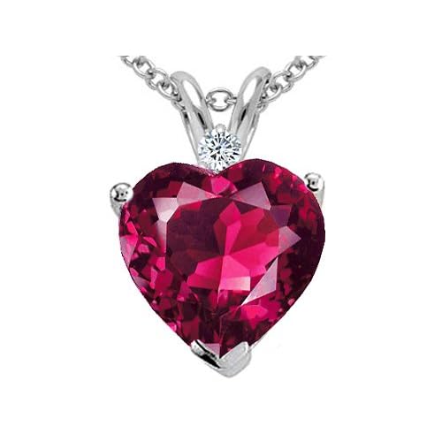 2.02 cts Created Ruby and Genuine Diamond Heart Pendant - 14kt White or Yellow Gold