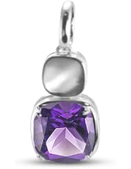 Rhodium Plated Silver Pendant With A Prong Set, Cushion Cut, Natural Amethyst Stone