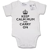 from Dirty Fingers Dirty Fingers - Keep Calm Mum and Carry On - Baby & Toddler Short Sleeve Bodysuit / BabyGrow, 0-3 months, White