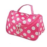 Woman Magenta White Double Zipper Closure Cosmetic Makeup Bag