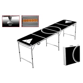 8ft Portable Beer Pong Table Black - Bottle Cap Opener Ping Pong Balls