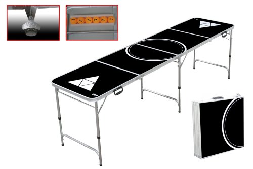 8ft Portable Beer Pong Table Black - Bottle Cap Opener Ping Pong Balls