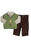 BT Kids Newborn Boys (3-9 mo) 3 pc argyle sweater vest and corduroy pants set