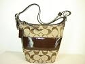 Authentic Coach Signature Rugby Shoulder Duffle Handbag 13362 Khaki Mahogany Brown