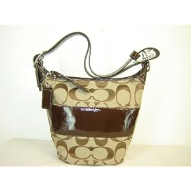 Authentic Coach Signature Rugby Shoulder Duffle Handbag 13362 Khaki Mahogany Brown