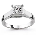 14k White Gold 3/4 Carat Princess Cut Trellis Setting Solitaire Diamond Engagement Ring - (I-J;I1-2)