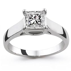 18k White Gold 3/4 Carat Princess Cut Trellis Setting Solitaire Diamond Ring - (G-H;SI1-2) Size 10