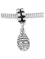 Sterling Silver Decorated Easter Egg Dangle Bead Charm