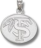 Florida State Seminoles Oval FS Feather Pendant - Sterling Silver Jewelry