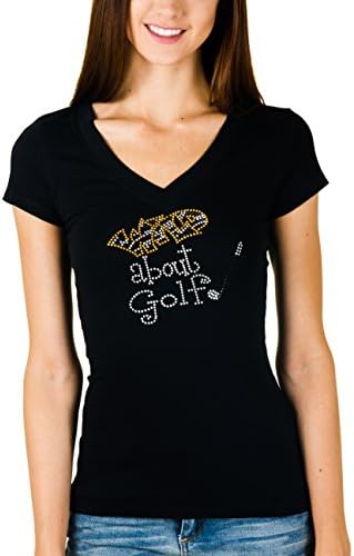 Activewear Apparel Juniors Rhinestud 'Wild About Golf' V-neck (Medium, Black)