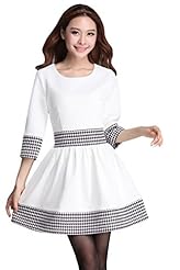 Round Neck Houndstooth Print Party Dress 