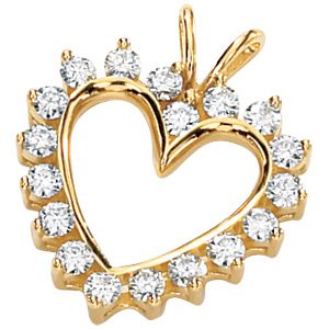 41QH9A1CFSL 14k Yellow gold Polished Heart Shaped Pendant 1 CTTW Eighteen  2.50MM Round Very Good Faceted Moissanite Stones