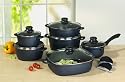 Karcher 112327 Kochtopf Set - hochwertiges 12-teiliges Aluguss Kochtopf Set mit Rechteckpfanne  - 3-fach Antihaftbeschichtung - blau