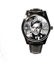 CLARK GABLE WRIST WATCH UNISEX MENS WOMANS WITH BLACK CROCO BAND & ROUND FACE