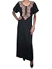 Kaftan Womans Caftan Dress Neck Floral Embroidered Nighty Medium (Black)