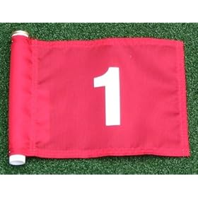 White Numbered - Red Jr. (8" L x 6" H ) Marker Flags For Golf & Putting Green Applications, #1