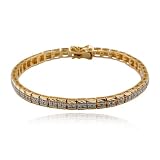 41QHEy8MIUL. SL160  18k Yellow Gold Plated Sterling Silver Genuine Diamond Channel Set Rolex Like Band Bracelet, 7.25