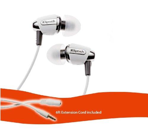 SALE! Klipsch IMAGE S4 Premium Enhanced Bass Noise Isolating Earphones with FREE 6ft Extension Cord (White)