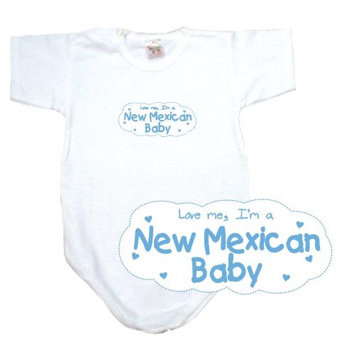 BABY BODYSUIT WHITE  LIGHT BLUE CLOUD LOVE ME , I'M NEW MEXICAN  NEW MEXICO 3 - 6 Months