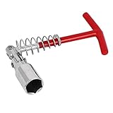 uxcell　T-ハンドルのスパークプラグレンチ　マット銀色　レッド　プラスチック